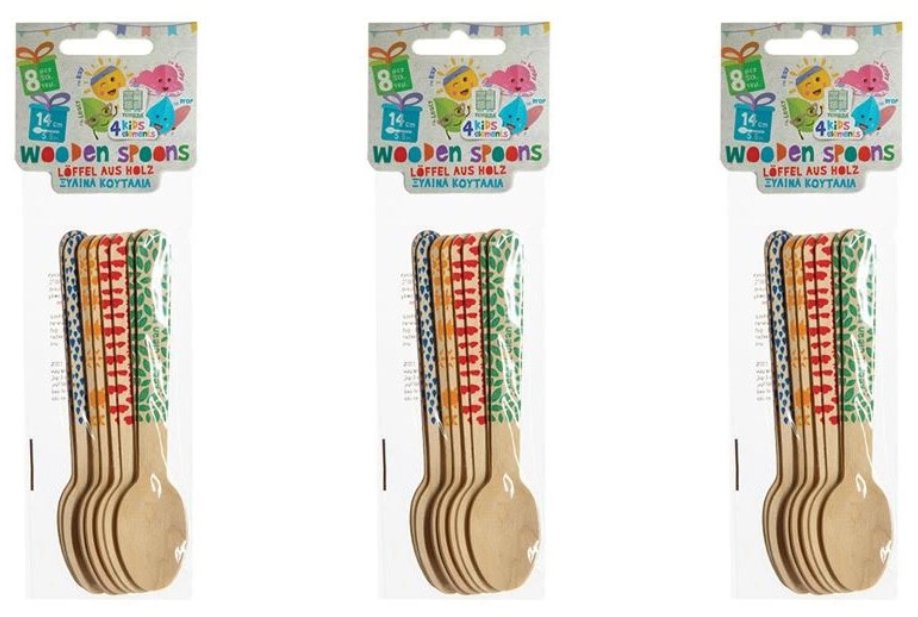 Intertan SA Tessera Dřevěné lžíce pro děti 14 cm, 3 × 8 ks