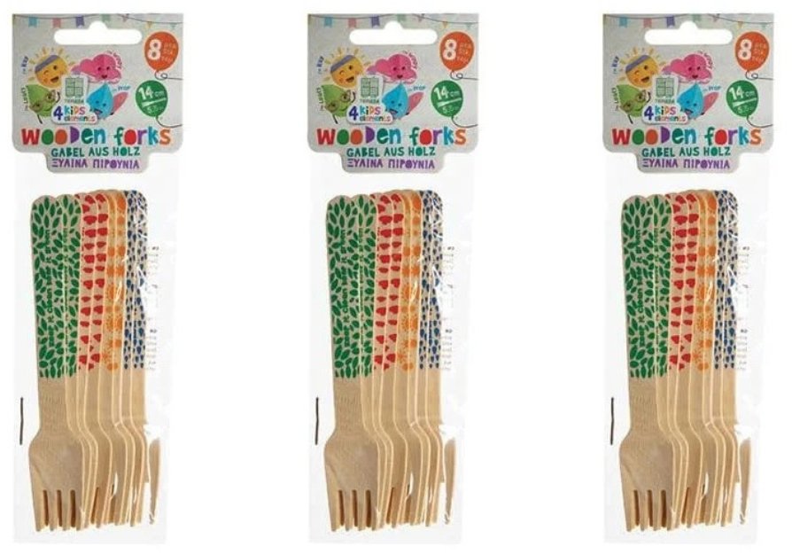 Intertan SA Tessera Dřevěné vidličky pro děti 14 cm, 3 × 8 ks