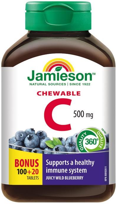 Jamieson Vitamín C 500 mg borůvka 120 cucacích tablet