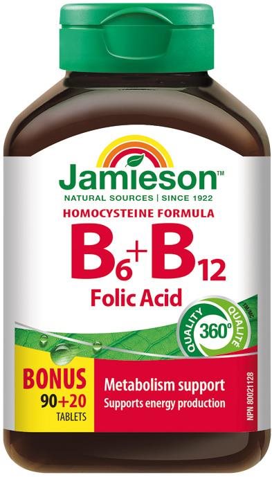 JAMIESON Vitamíny B6 B12 + kyselina listová 110 tablet