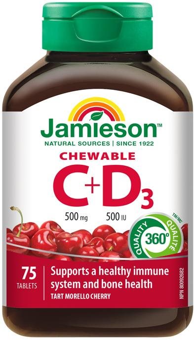 JAMIESON Vitamíny C a D3 třešeň 75 cucacích tablet