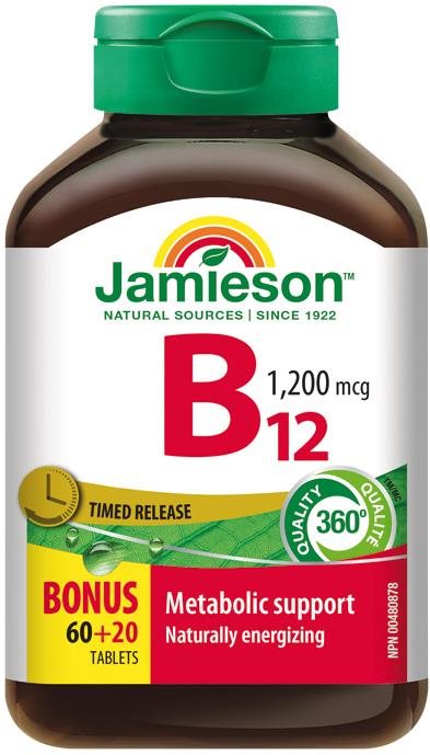 Jamieson Vitamín B12 1200 mcg s postupním uvolňováním 80 tablet