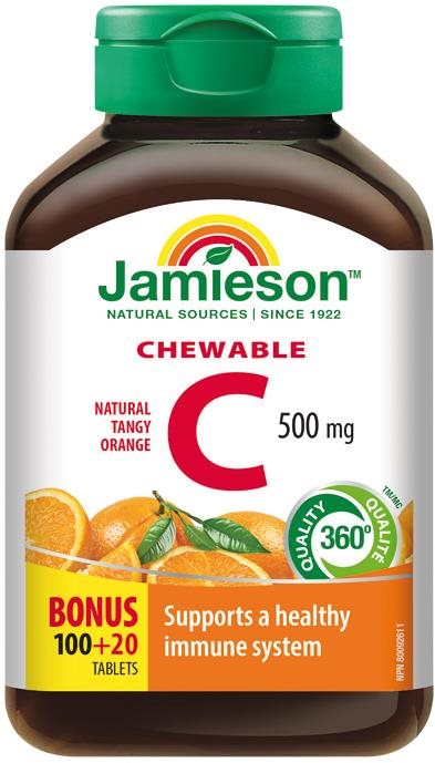 Jamieson Vitamín C 500 mg pomeranč 120 cucacích tablet