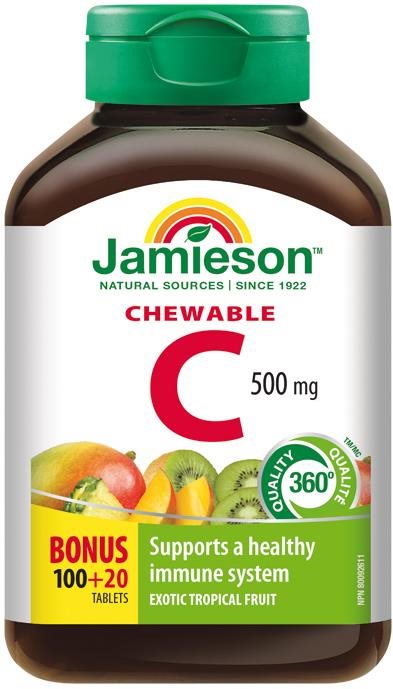 JAMIESON Vitamin C 500 mg tropické ovoce 120 cucacích tablet