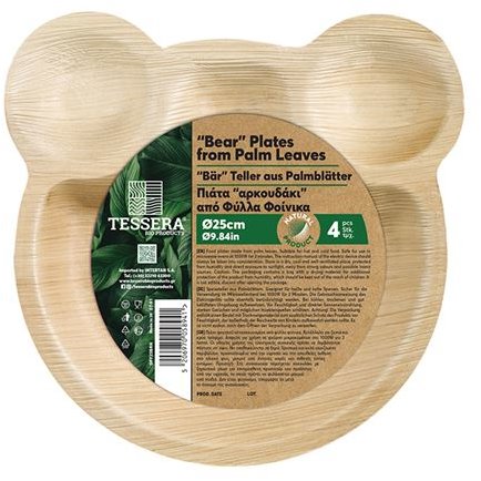 Intertan SA Tessera Kulaté talíře z palmového listu Medvídek 25 cm, 4 ks