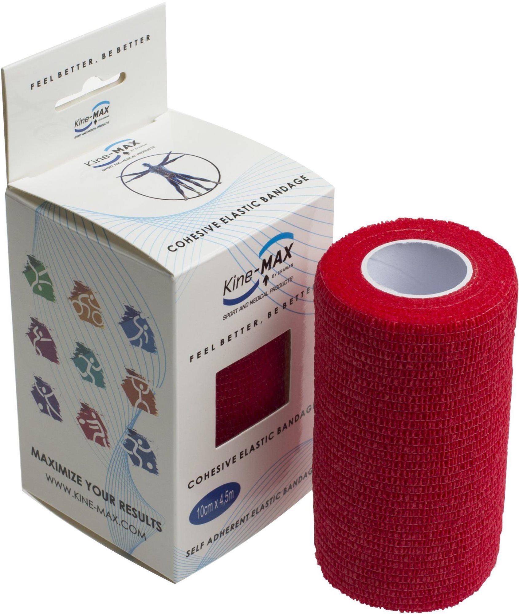 Kine-MAX Cohesive Elastic Bandage 10 cm × 4,5 m, červené