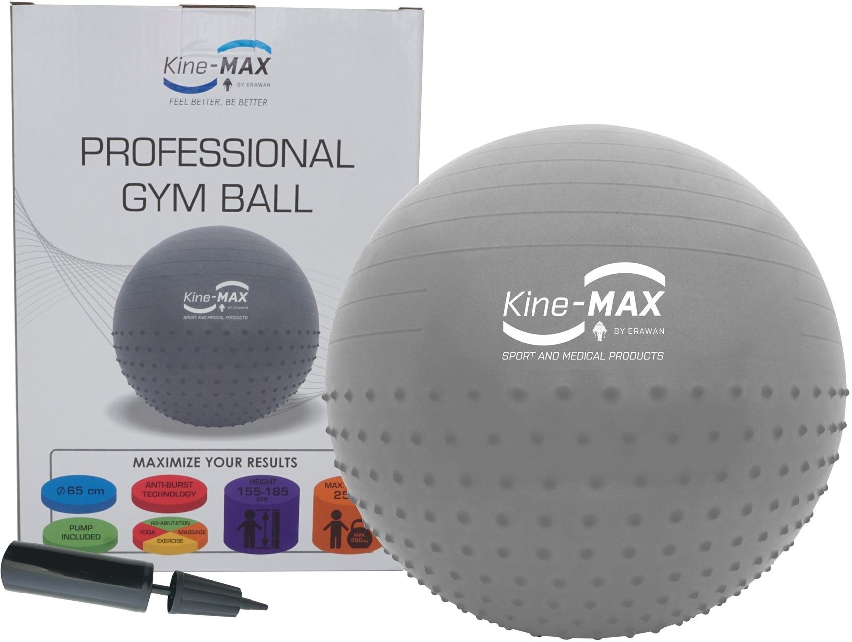 Profesionální gymnastický míč Kine-MAX Professional GYM Ball - stříbrný