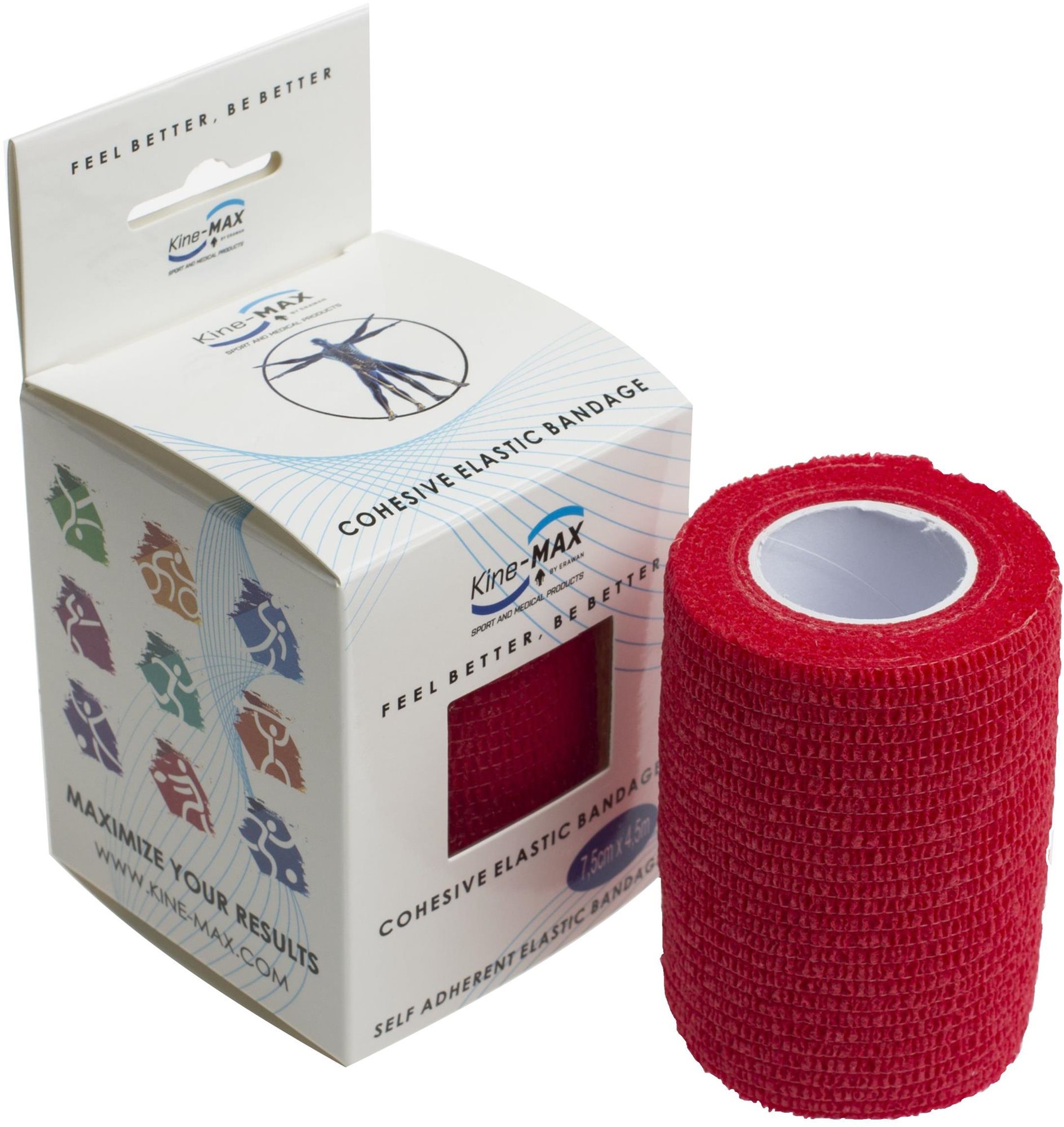 Kine-MAX Cohesive Elastic Bandage 7,5 cm × 4,5 m, červené