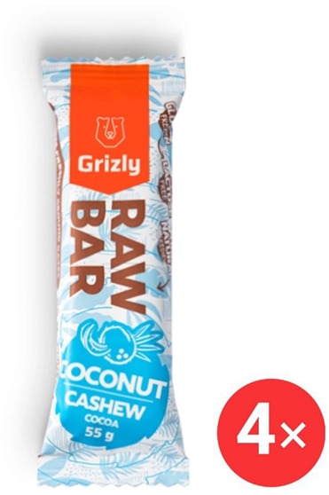 Grizly RAW Bar kokos-kešu-kakao 4 x 55 g