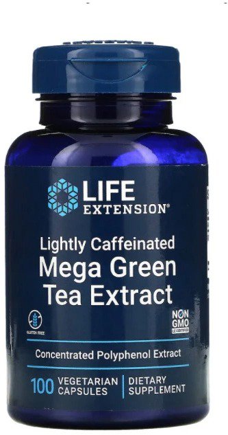 Life Extension Caffeinated Mega Green Tea Extract, 100 rostlinných kapslí