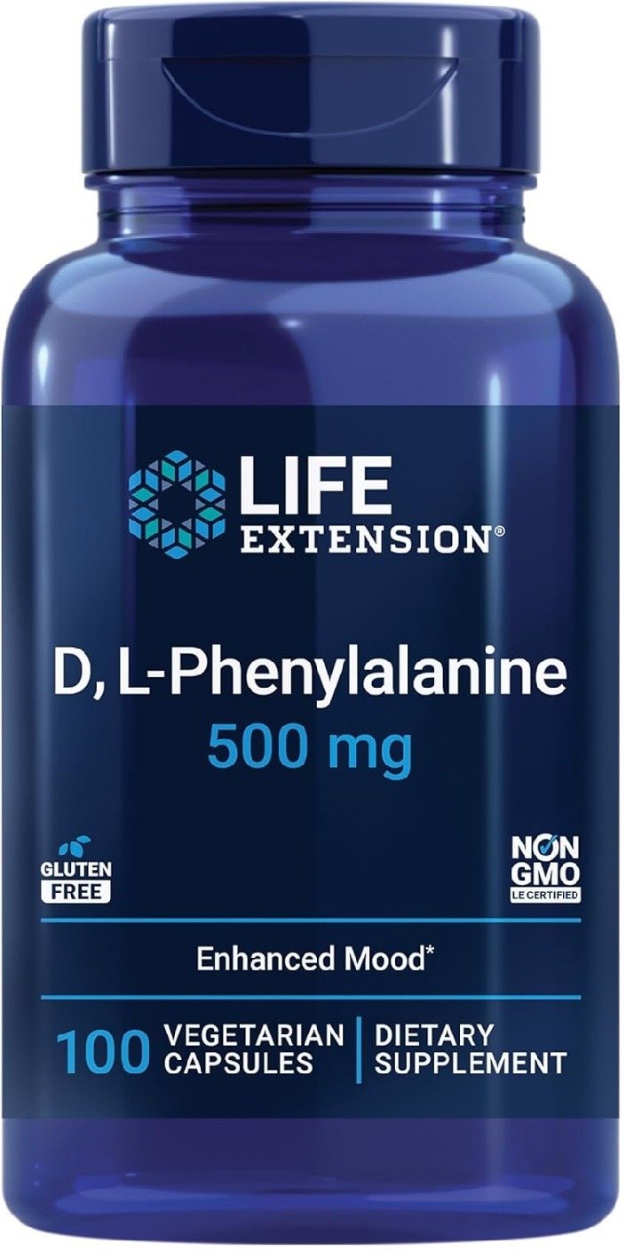 Life Extension, D, L-Phenylalanine, 500 mg, 100 vegan kapslí
