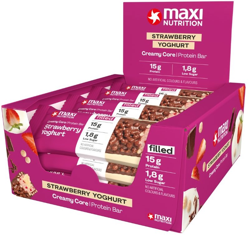 MaxiNutrition Creamy Core Protein Bar strawberry yoghurt 12 × 45 g