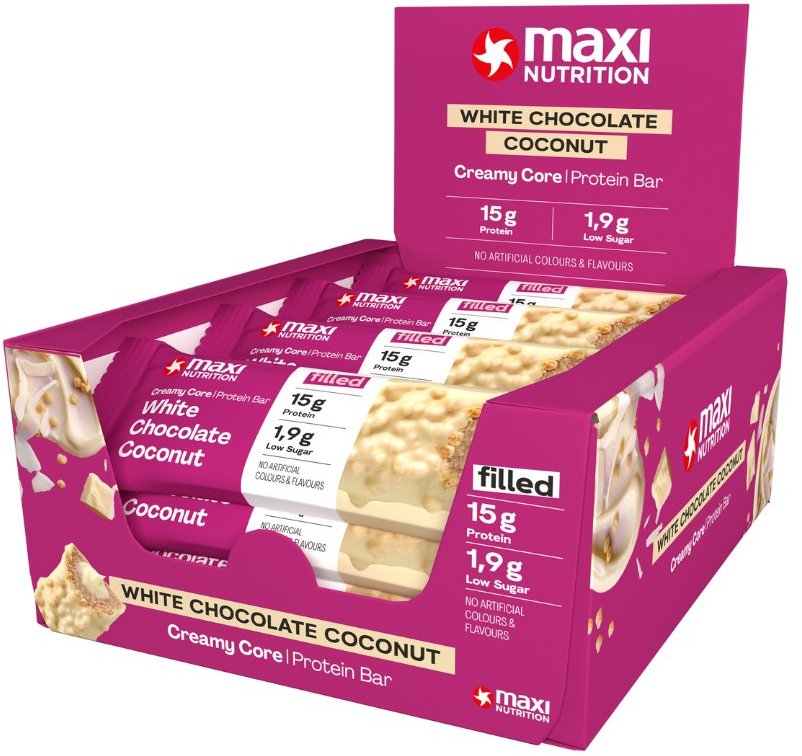 MaxiNutrition Creamy Core Protein Bar white chocolate coconut 12 × 45 g