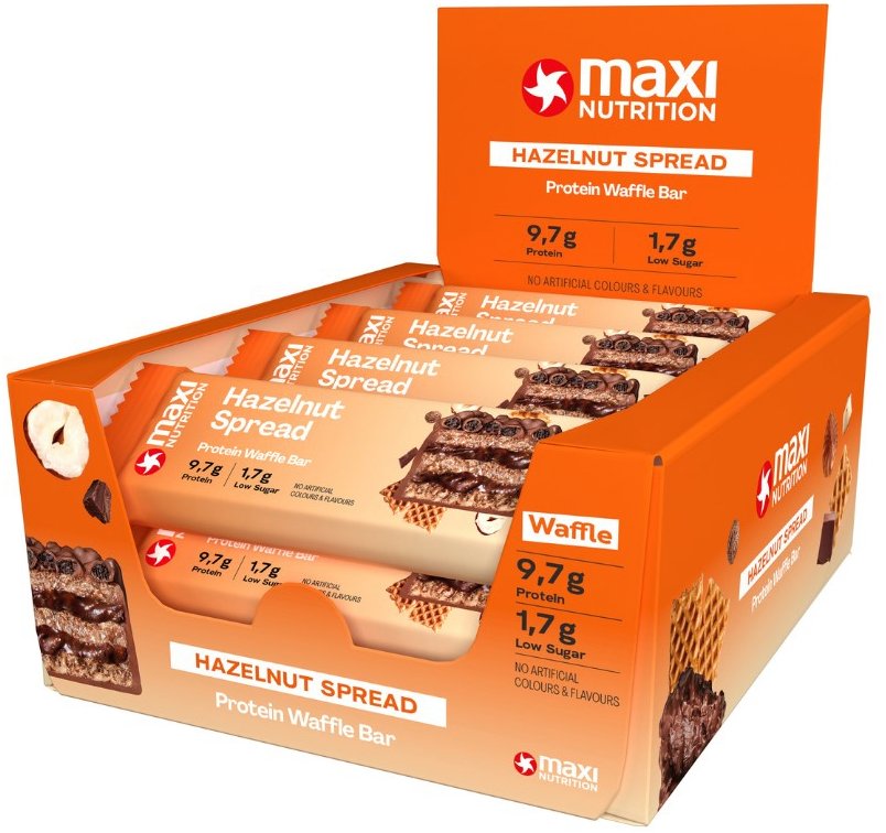 MaxiNutrition Waffle protein bar hazelnut spread 12 × 39 g