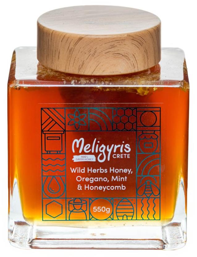 Meligyris Řecký květový med "Oregano+Máta", s jedlou pláství 550 g