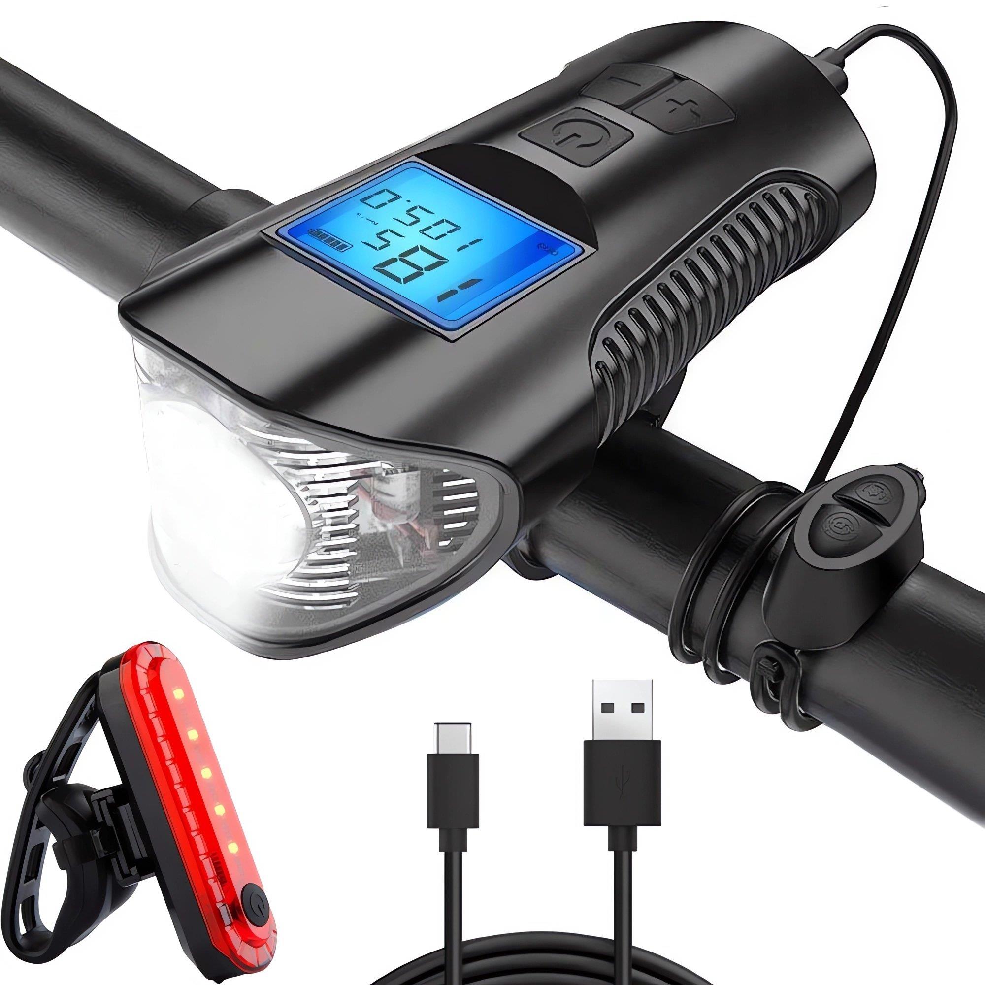 Verk 14490 Voděodolné LED světlo na kolo USB, tachometr, el.zvonek, 150 db