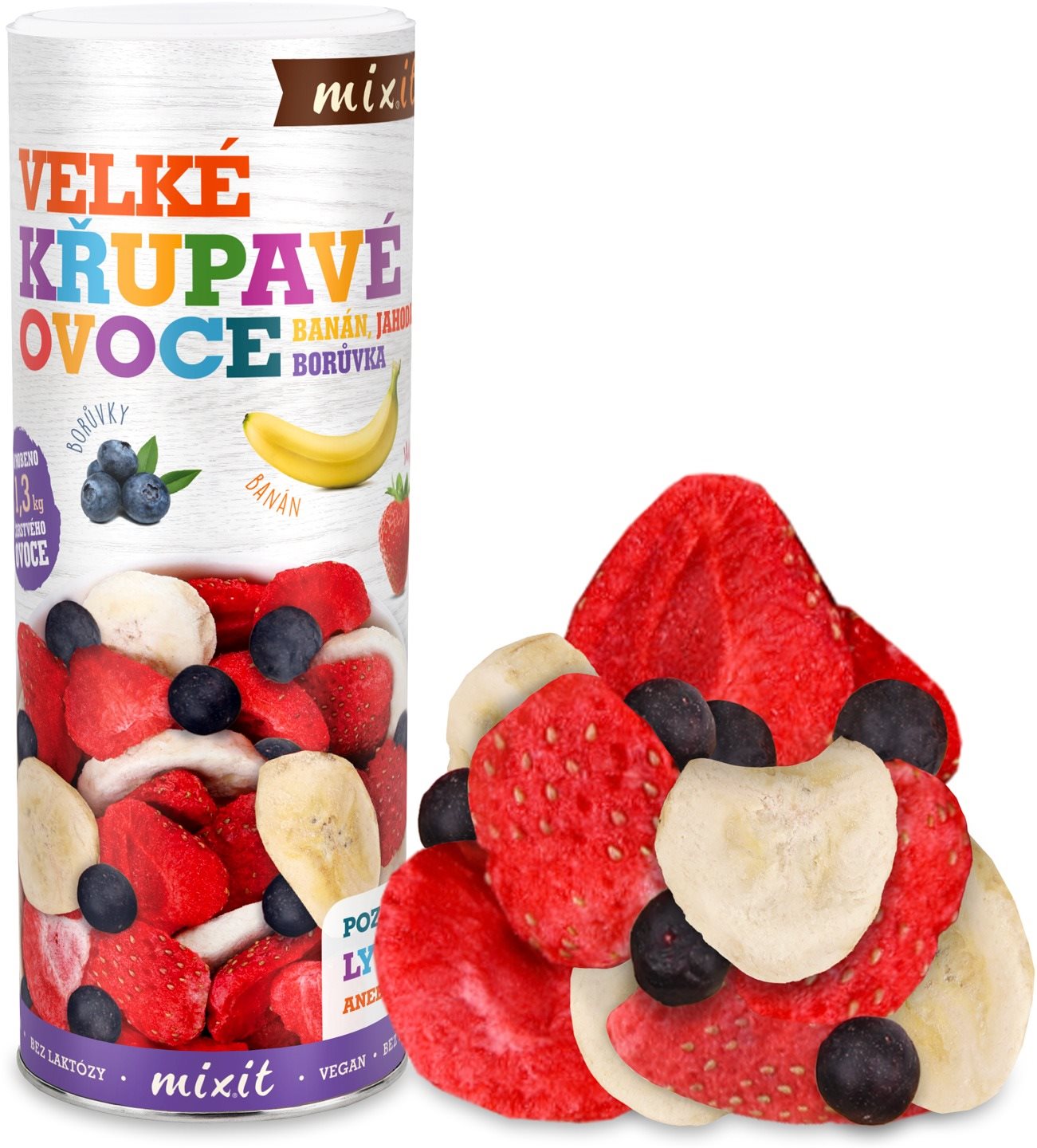 Mixit Velké křupavé ovoce - banán, jahoda, borůvka, 160g