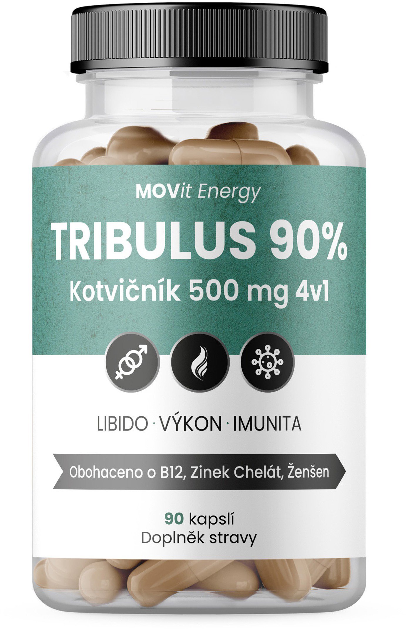 MOVIT ENERGY MOVIT TRIBULUS 90 % KOTVIČNÍK 500 MG 4V1 90 KAPSLÍ Doplněk stravy, , velikost