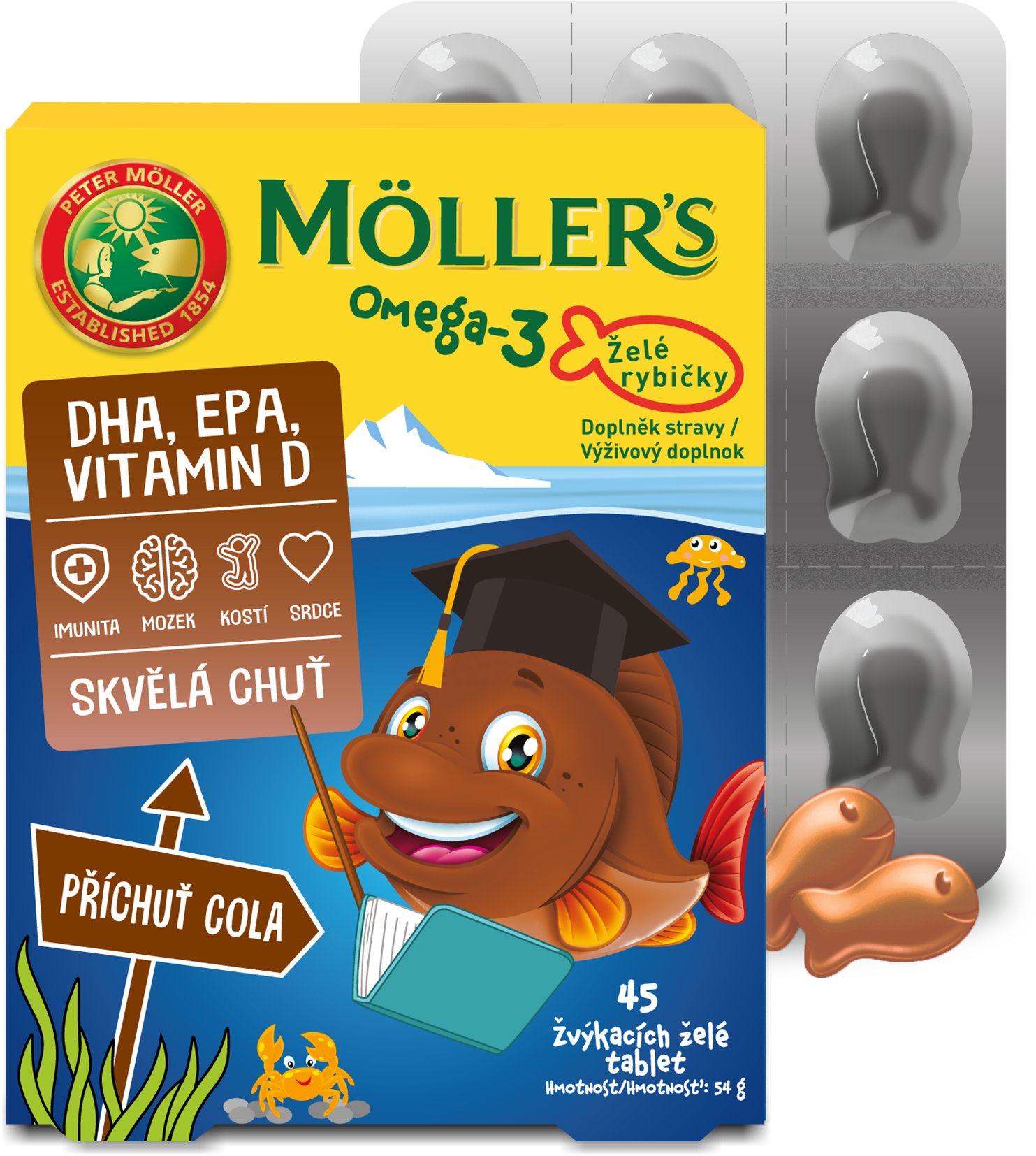 Möller’s Omega 3 Želé rybičky s příchutí Cola 45 žvýkacích želé