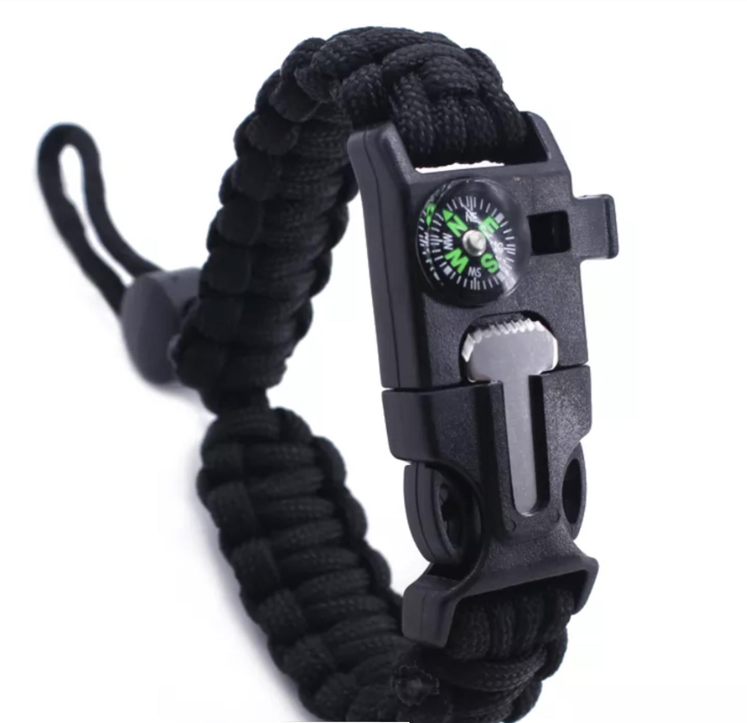KPZ Outdoor Náramek přežití Paracord 5v1, nastavitelný, černý