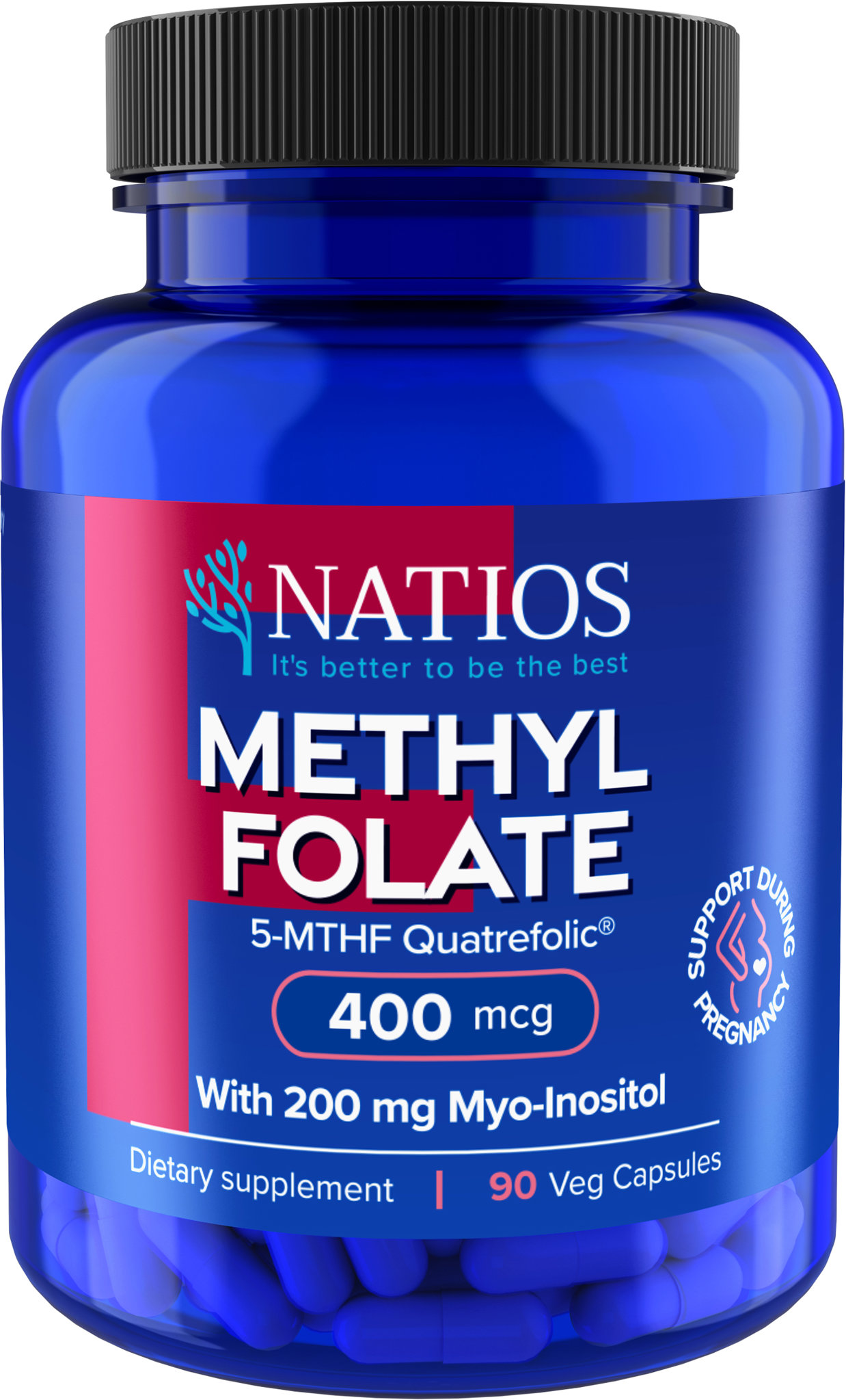 NATIOS Methyl Folate, Aktivní kyselina listová, 400 mcg, 90 veganských kapslí