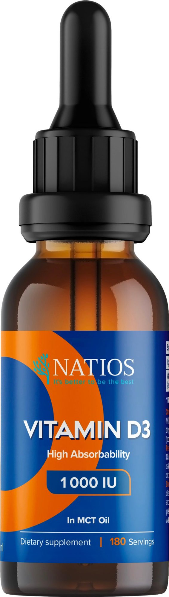 NATIOS Vegan Vitamin D3, 1000 IU, kapky v MCT oleji, 30 ml