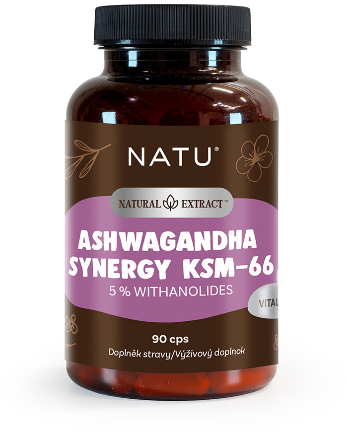 NATU Ashwagandha extrakt KSM-66 (5% withanolidů) s piperinem 90 kapslí