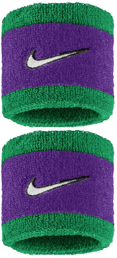 Nike Swoosh Classic potítka na zápěstí zelená/fialová/bilá 2 ks