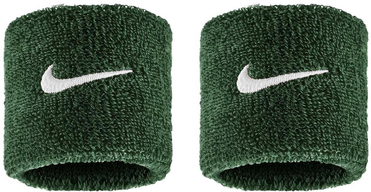 Nike Swoosh Classic potítka na zápěstí tmavě zelená/bílá 2 ks