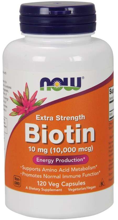 NOW Biotin, 10 mg Extra Strength, 120 rostlinných kapslí