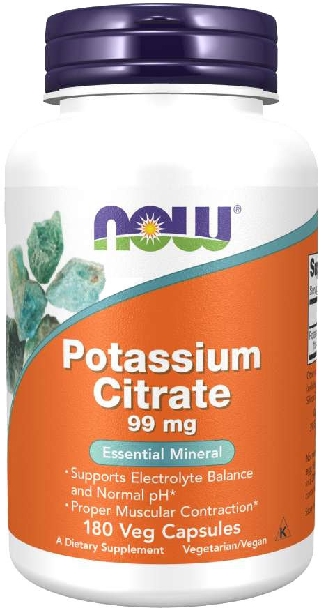 NOW FOODS Potassium Citrate, 99 mg, 180 rostlinných kapslí