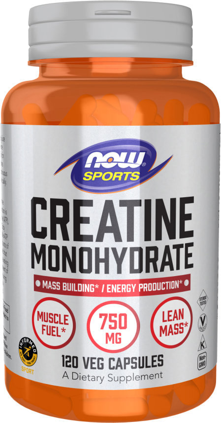 NOW FOODS Creatine Monohydrate, 750 mg, 120 rostlinných kapslí