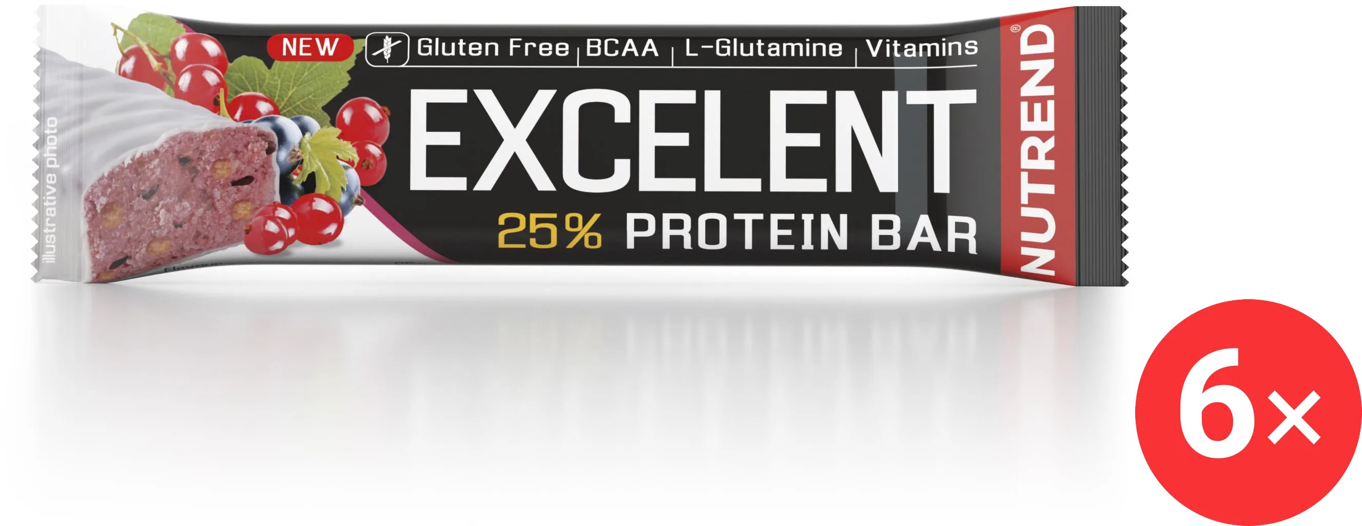 Nutrend EXCELENT protein bar, 6 x 85 g, černý rybíz s brusinkami