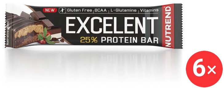 Nutrend EXCELENT Bar double, 6 x 85 g, čokoláda+nugát s brusinkami