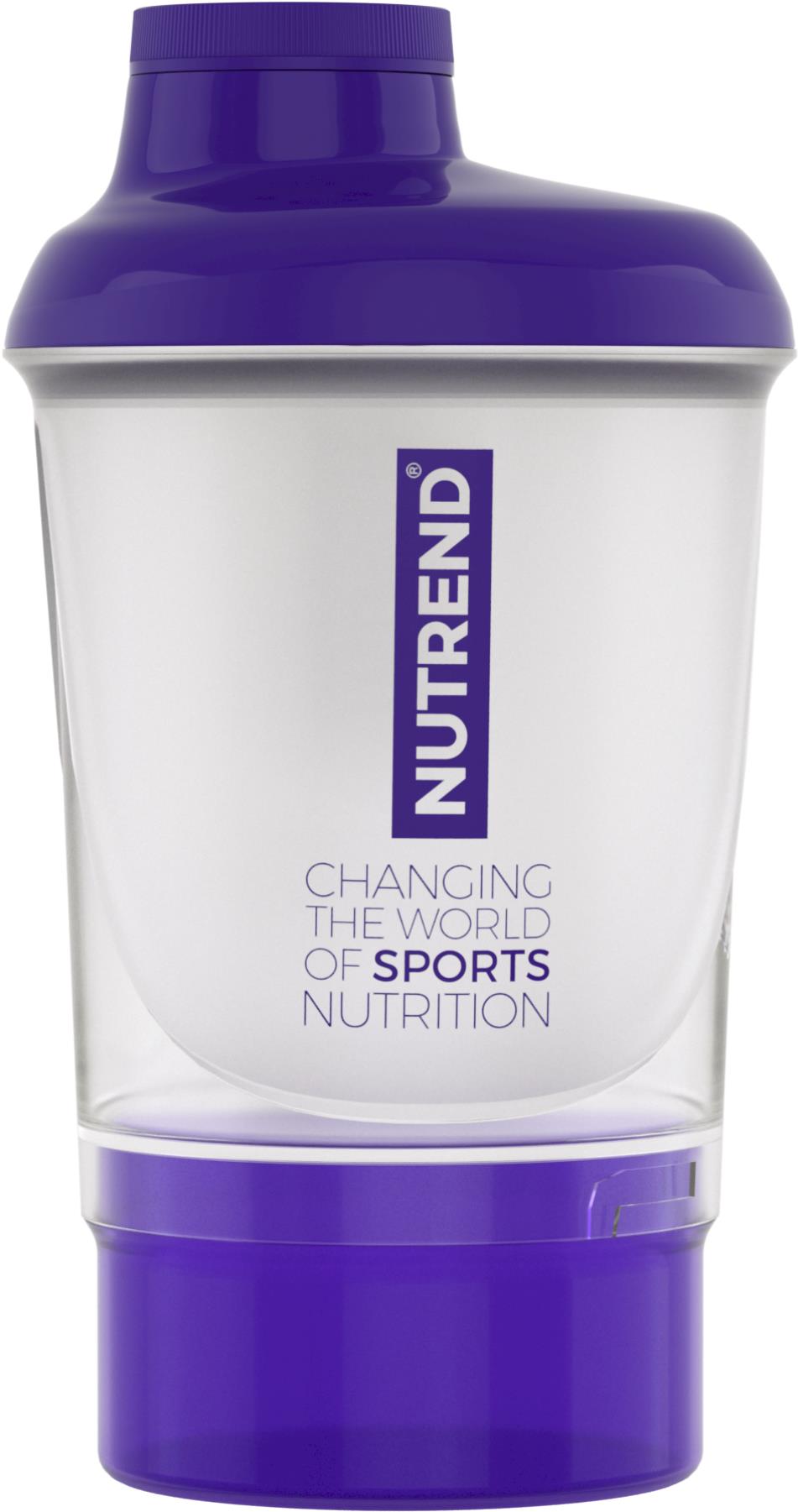 Nutrend Shaker 300 ml se zásobníkem, průhledná + fialová