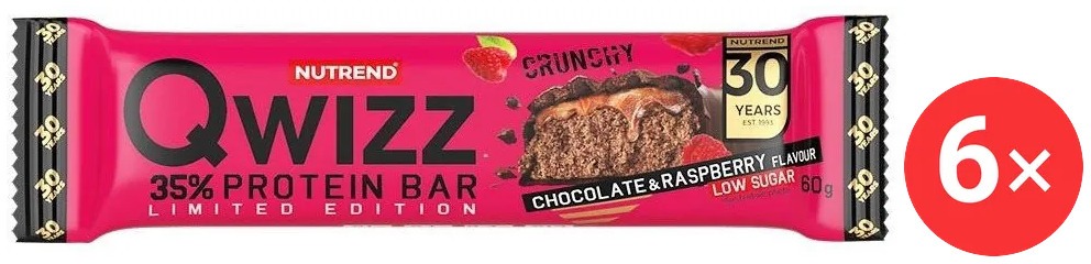 Nutrend QWIZZ Protein Bar, 6 x 60 g, čokoláda+malina