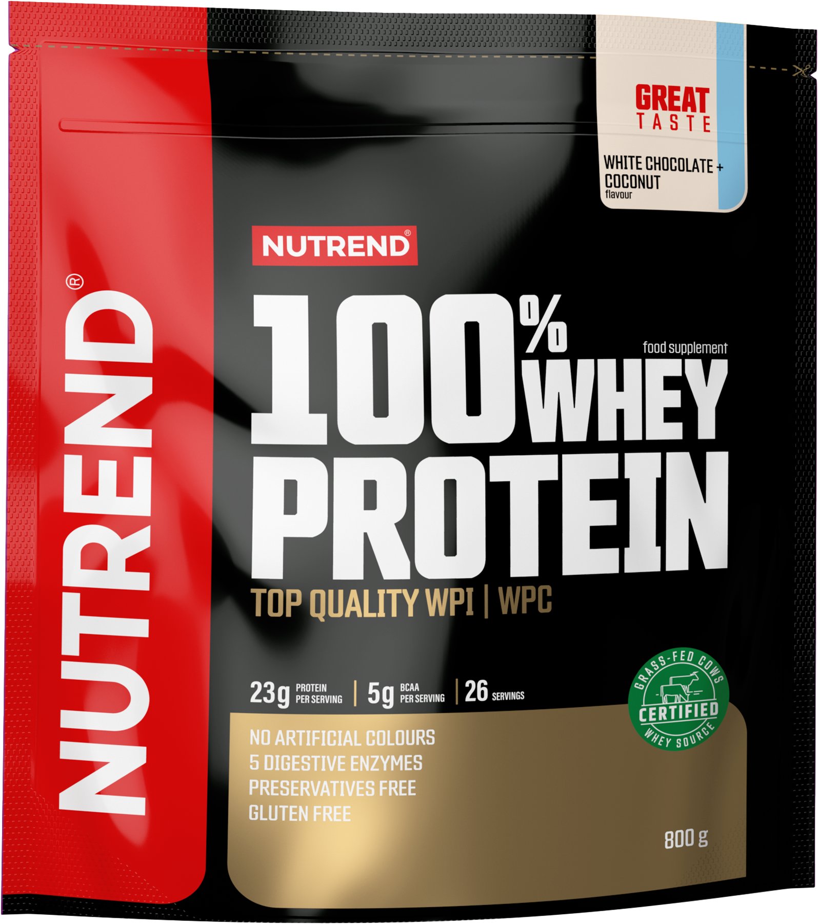 Nutrend 100% Whey Protein 800 g, bílá čokoláda + kokos