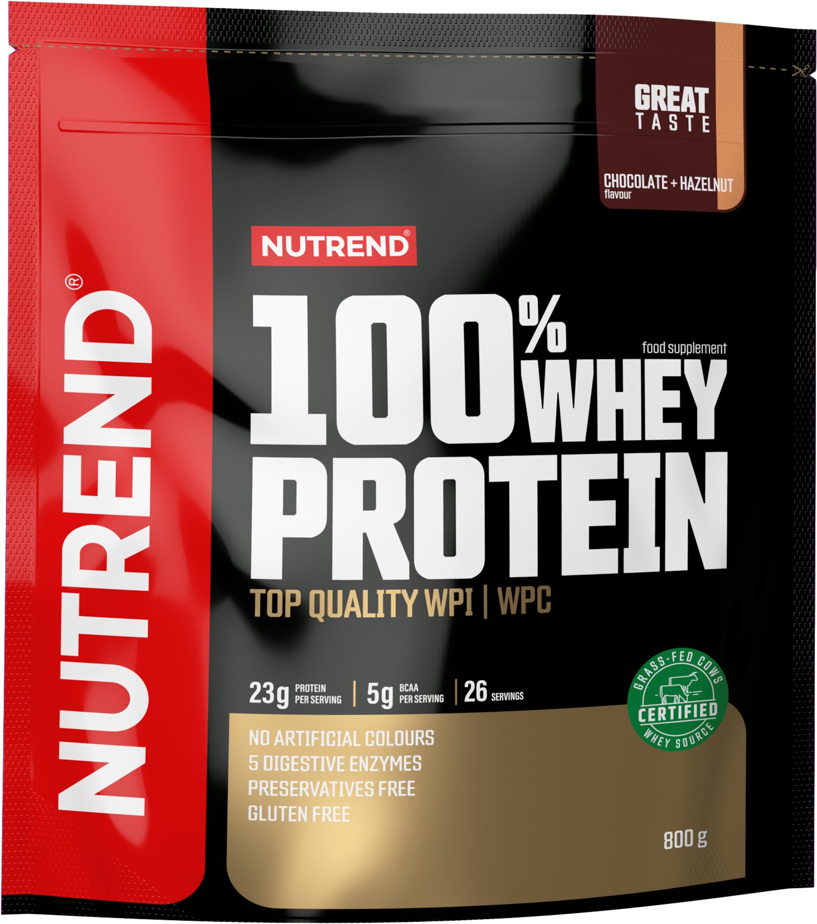 Nutrend 100% Whey Protein 800 g, čokoláda + lískový ořech