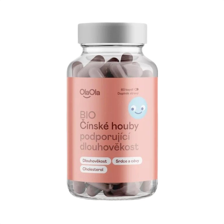 OlaOla BIO Čínské houby podporující dlouhověkost, 60 kapslí