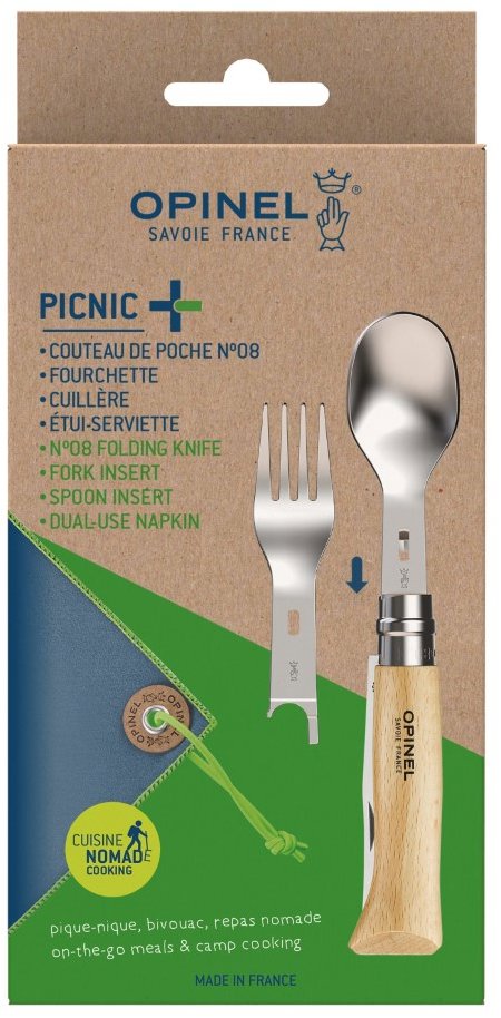 OPINEL Picnic+ (lžíce, vidlička, ubrousek - včetně nože N°08 - buk)