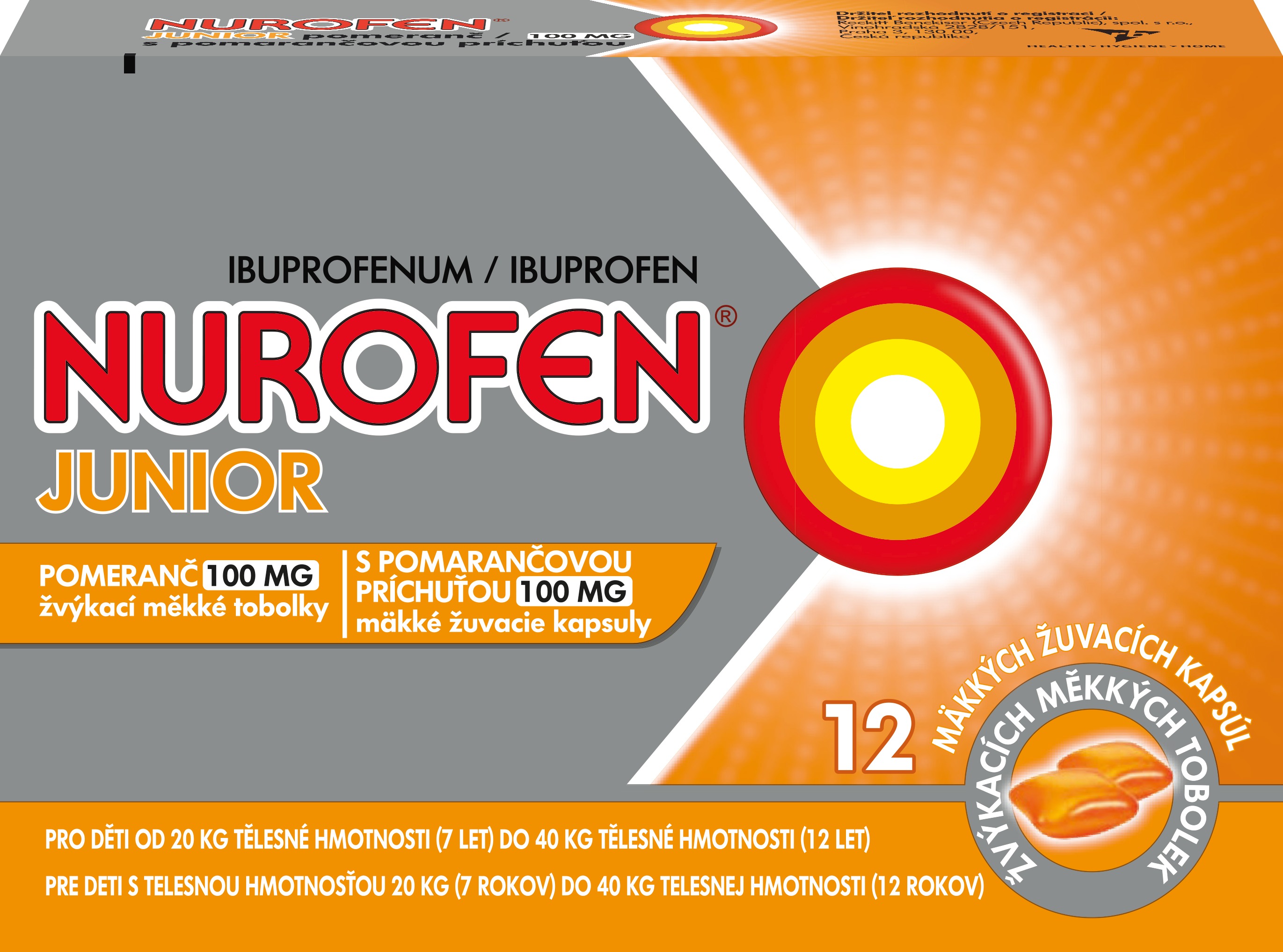 Nurofen Junior s pomeranč. příchutí 100 mg × 12 žvýkacích kapslí