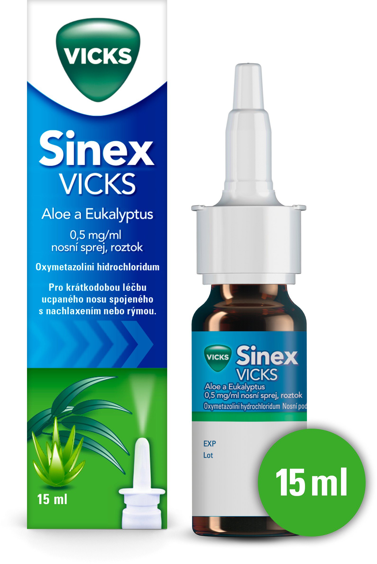 Sinex Vicks aloe + eukal 0,5 mg/ml nosní sprej, roztok 15ml