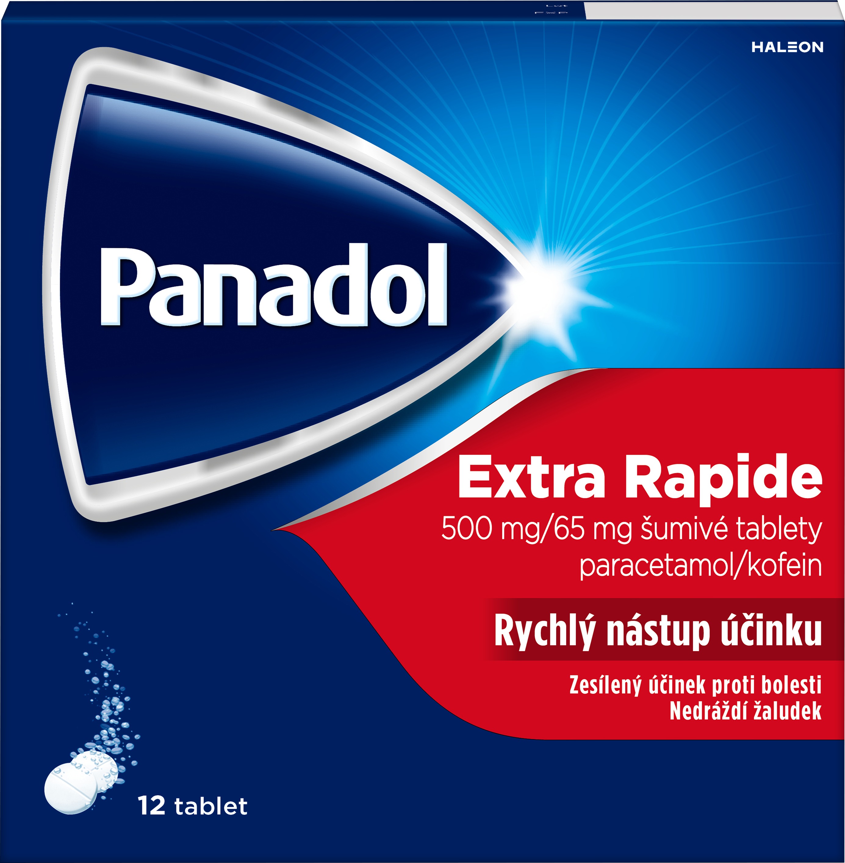Panadol Extra Rapide 500 mg/65 mg, šumivé tablety na bolest a snížení horečky 12 tablet