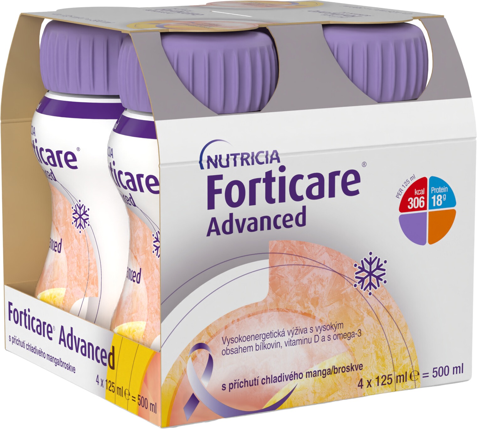 Forticare Advanced s příchutí chladivého manga a broskve 4 × 125 ml