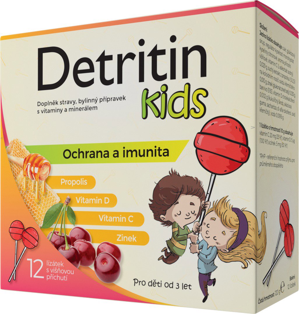Detritin Kids lízátka na imunitu višeň 12 ks