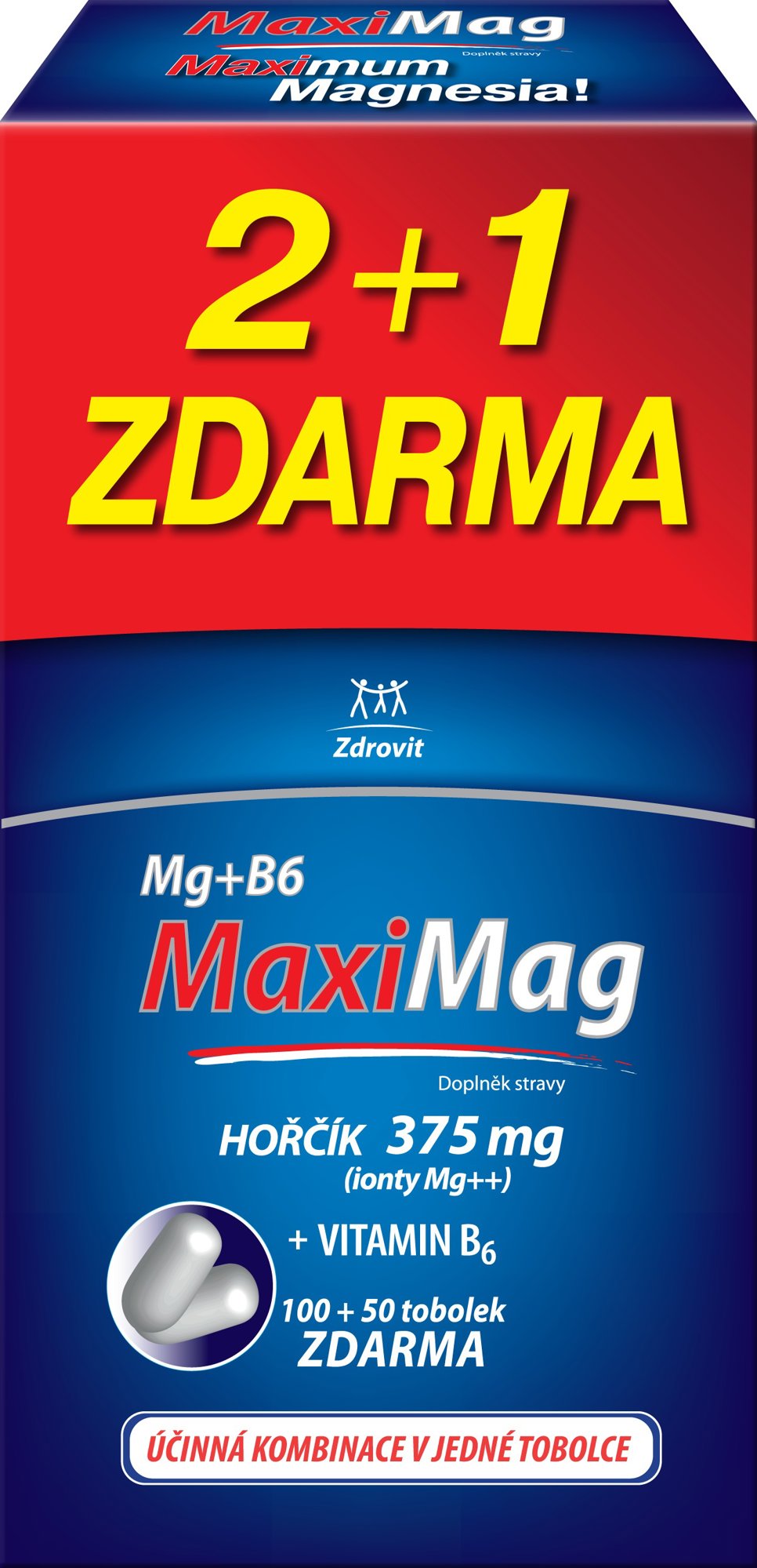 MaxiMag Hořčík 375 mg + B6, 100 + 50 tobolek