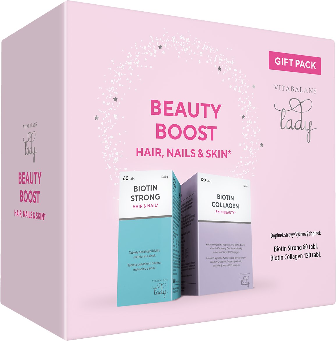 Vitabalans Biotin Beauty Boost Strong & Biotin Collagen dárkové balení 60+120 tablet