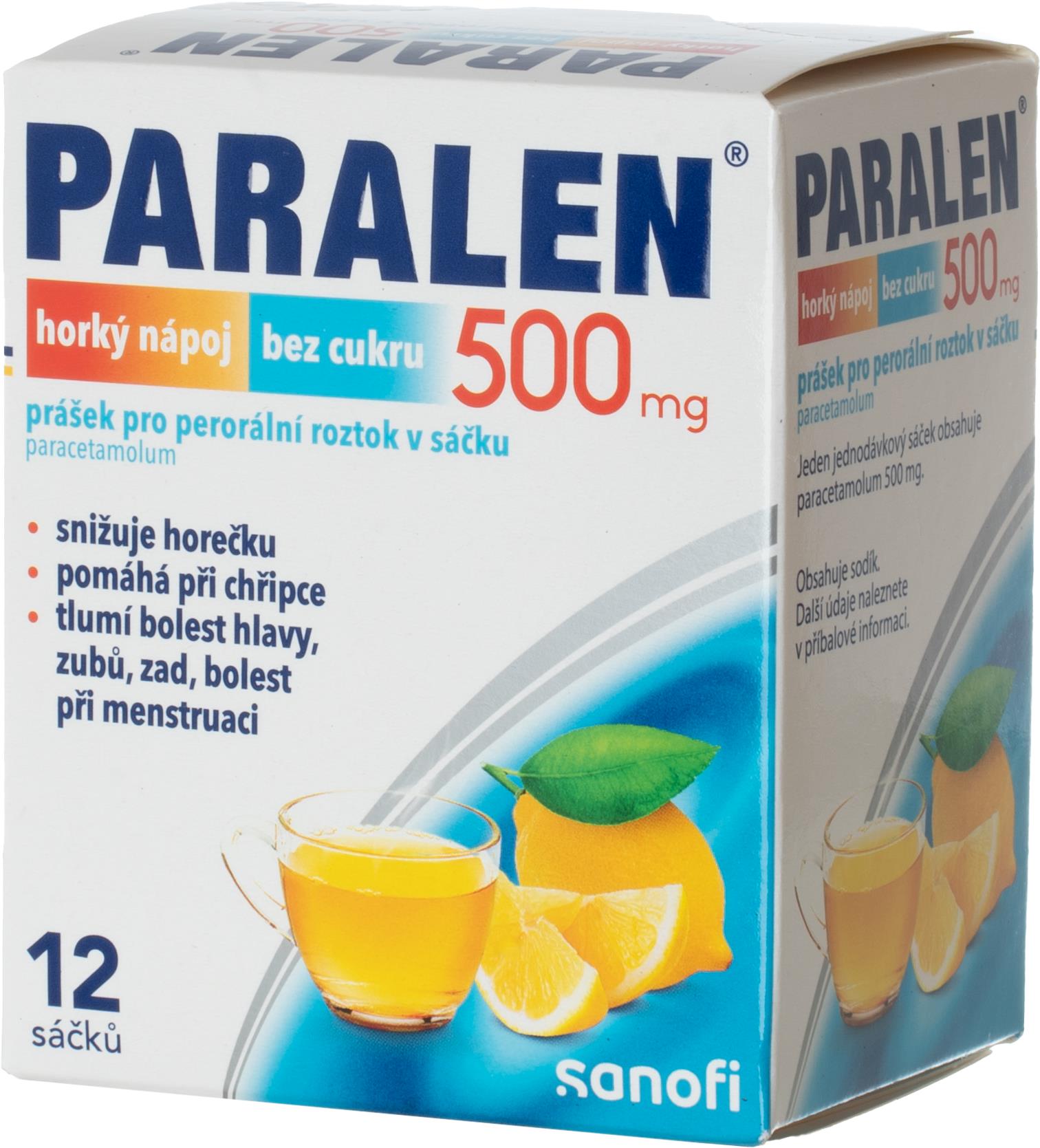 Paralen Horký nápoj bez cukru 500 mg 12 sáčků