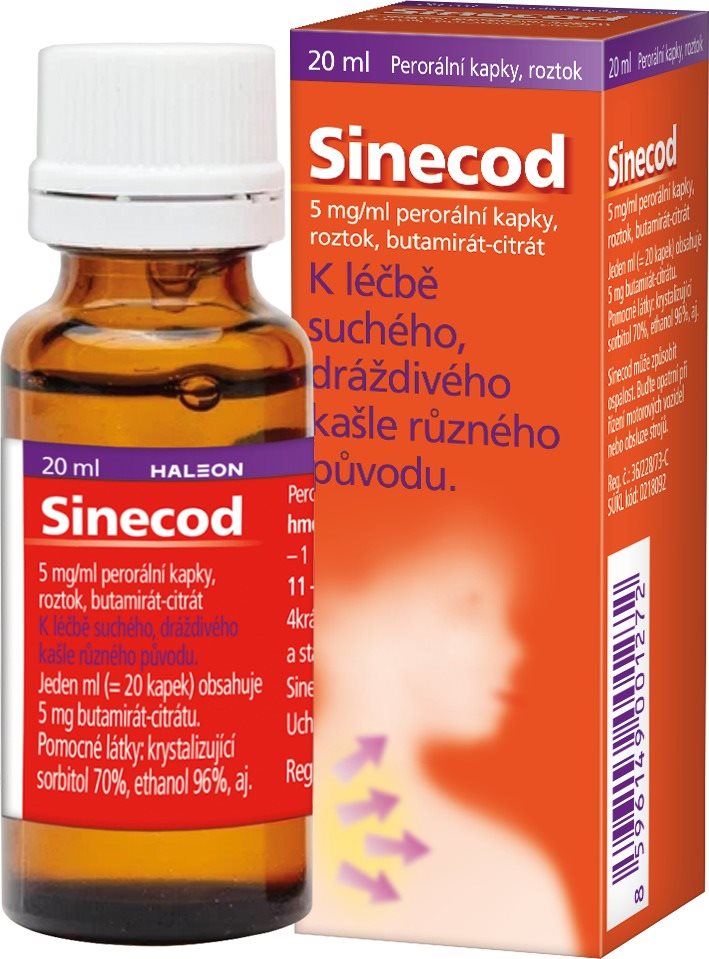Sinecod 5 mg/ml, kapky pro děti proti suchému kašli 20 ml