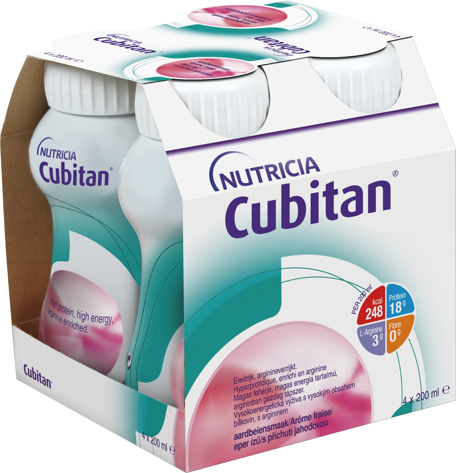 Cubitan s příchutí jahodovou 4 × 200 ml